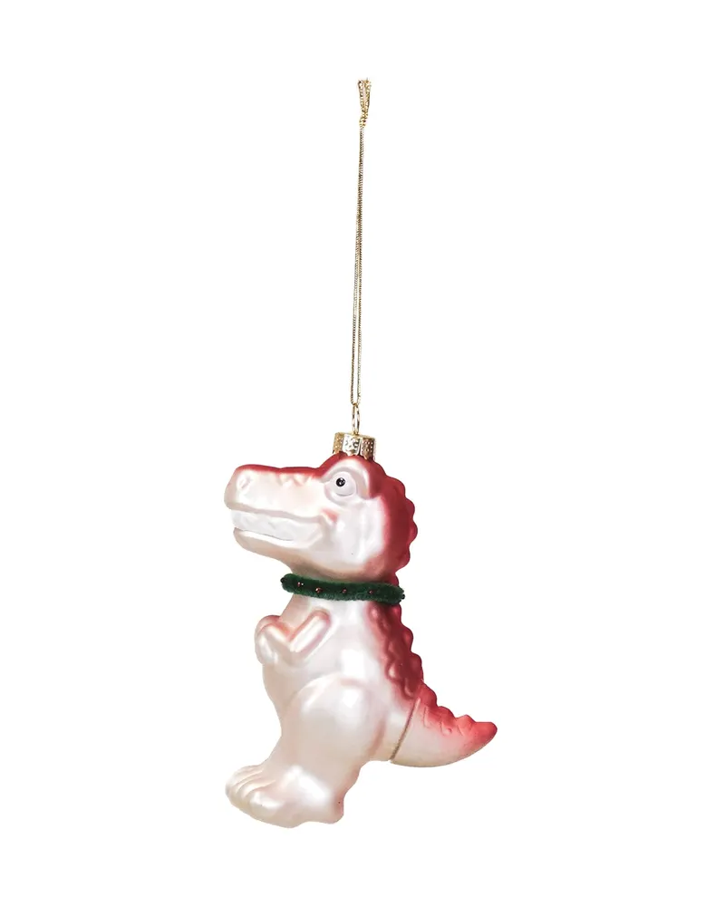 Dino-Weihnachtsanhänger aus Glas für Zweige und Tischdeko, Rosa