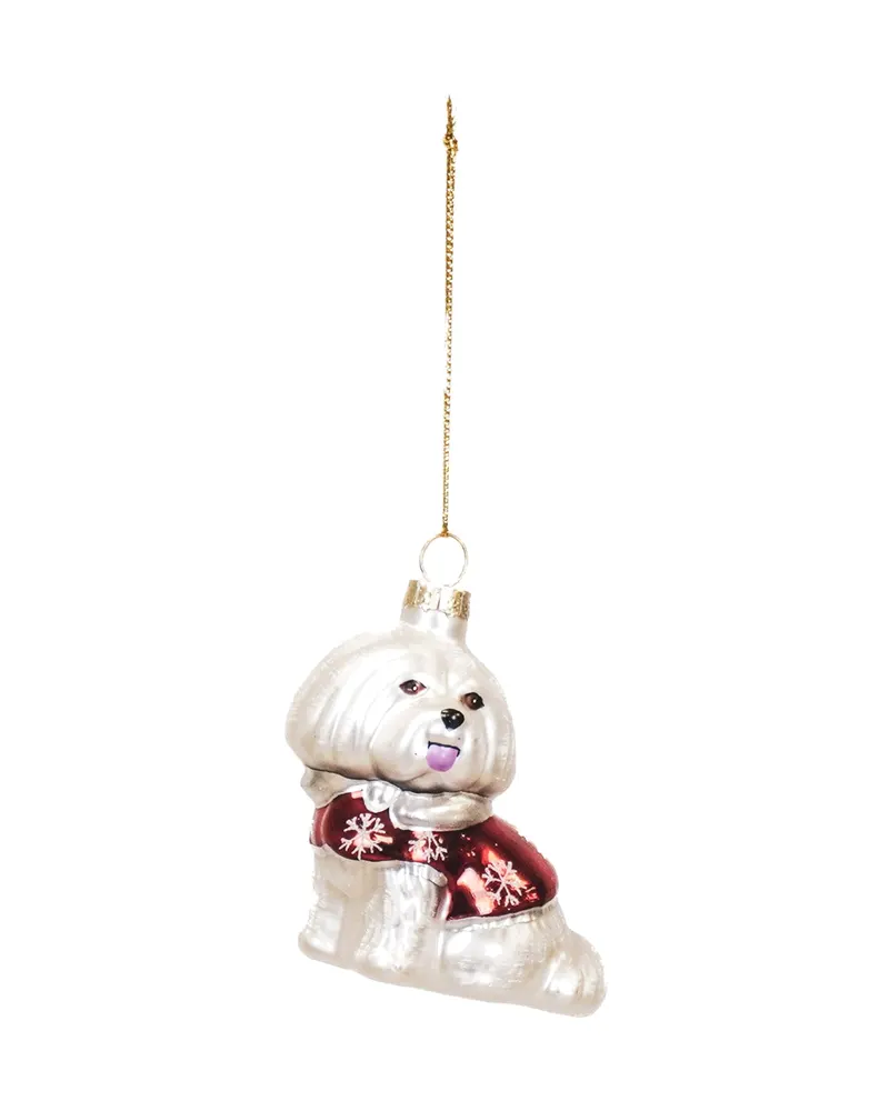 Weihnachtsanhänger Shih Tzu aus weißem Glas von Housevitamin in Weiß, 7 × 4,5 × 7,5 cm, Ansicht 1