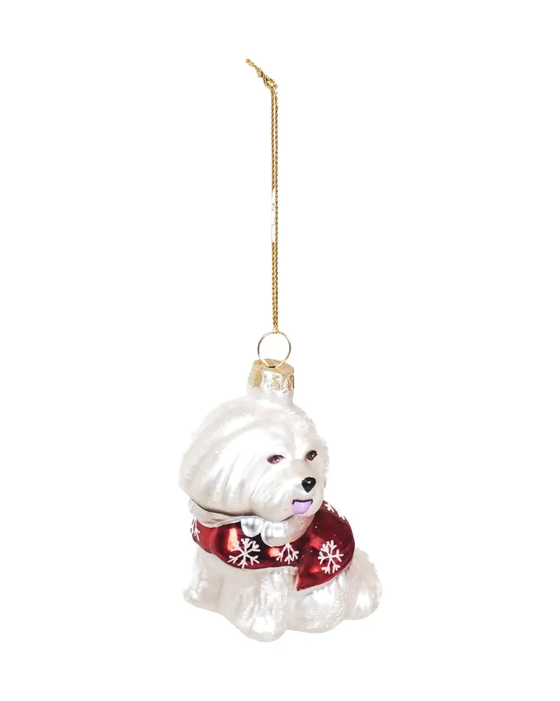 Weihnachtsanhänger Shih Tzu aus weißem Glas von Housevitamin in Weiß, 7 × 4,5 × 7,5 cm, Ansicht 3
