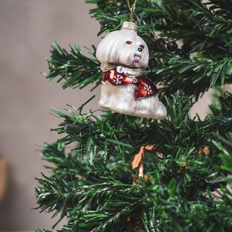 Weihnachtsanhänger Shih Tzu aus weißem Glas von Housevitamin in Weiß, 7 × 4,5 × 7,5 cm, Ansicht 4