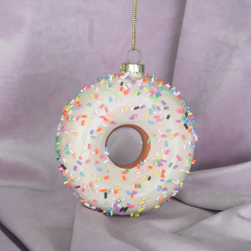 Weihnachtsanhänger Donut aus Glas für Baum und Zweig von Housevitamin, 9,5 × 3,5 cm, Ansicht 5