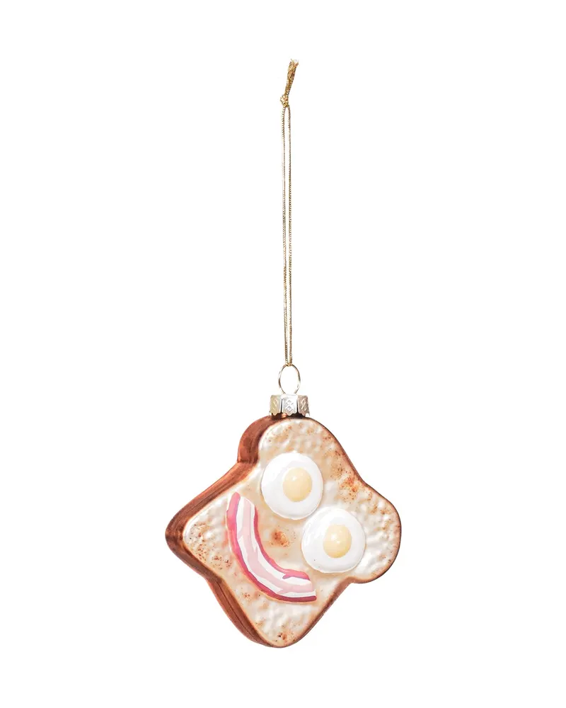 Weihnachtsanhänger Egg Sandwich aus Glas im Format 6,5 × 6,5 × 2,5 cm