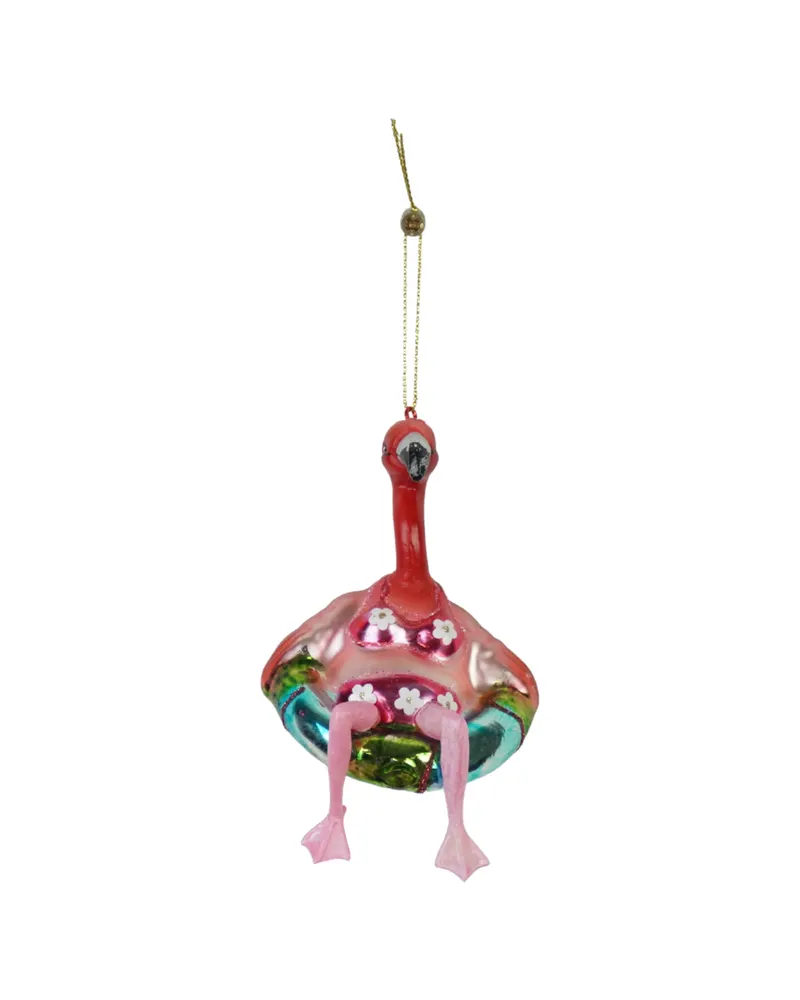 Weihnachtsanhänger Flamingo im Bikini aus Glas, Pink