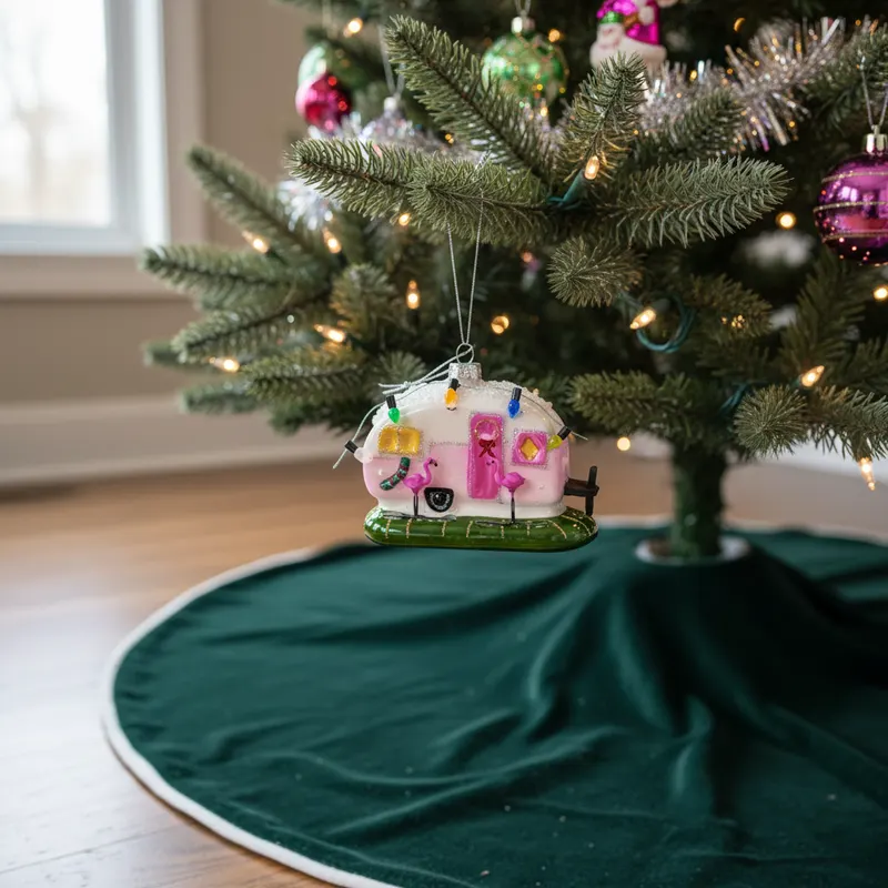 Weihnachtsanhänger Happy Caravan aus rosafarbenem Glas von Housevitamin in Rosa, 10 × 5 × 8 cm, Ansicht 2