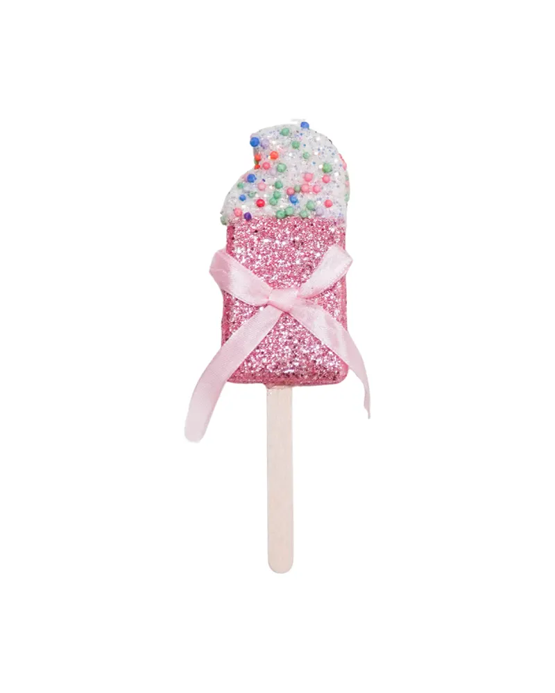 Weihnachtsanhänger Eis am Stiel aus Schaumstoff mit Glitzerdetails von Housevitamin in Rosa, Ansicht 1