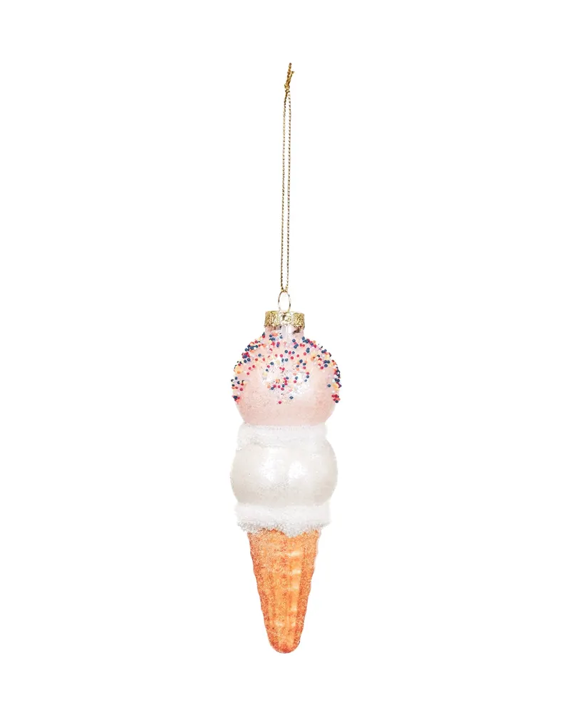 Weihnachtsanhänger Eiscreme aus Glas, Rosa/Weiß