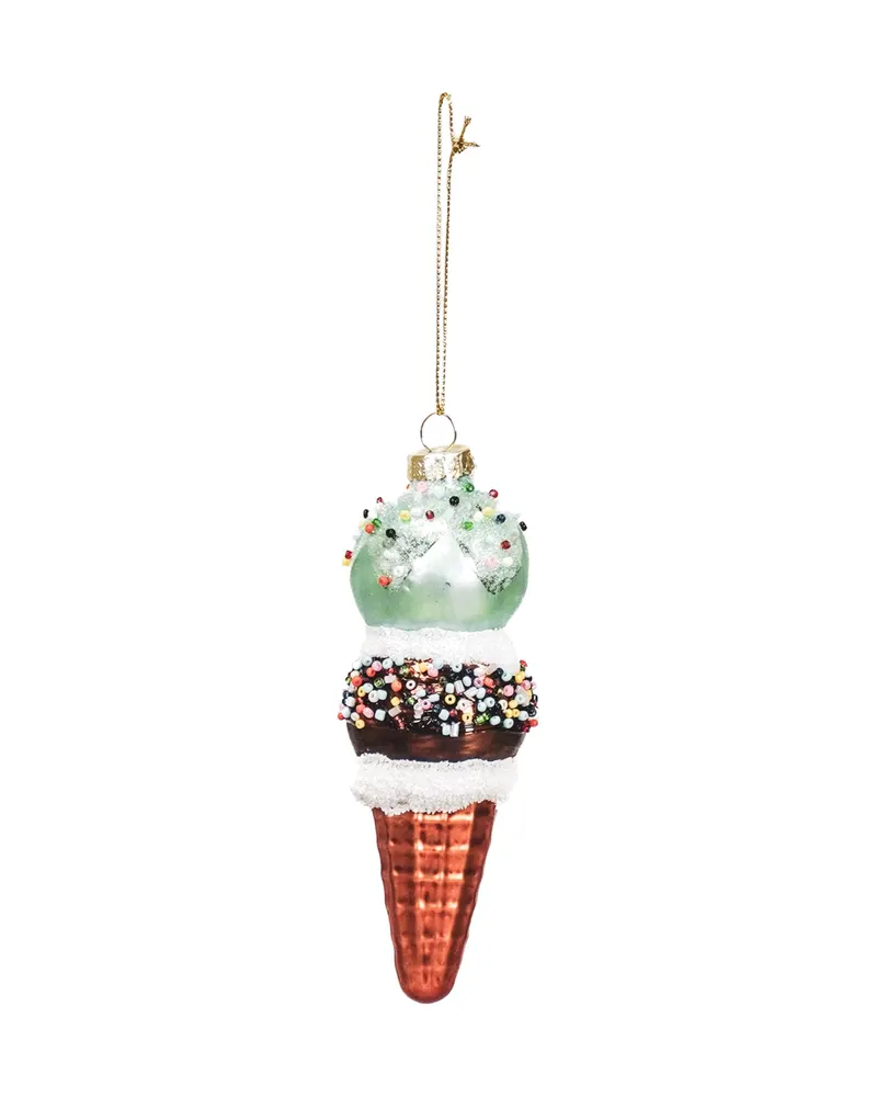 Weihnachtsanhänger Eiscreme aus Glas von Housevitamin in Blau/Braun, 5 × 14 cm, Ansicht 1