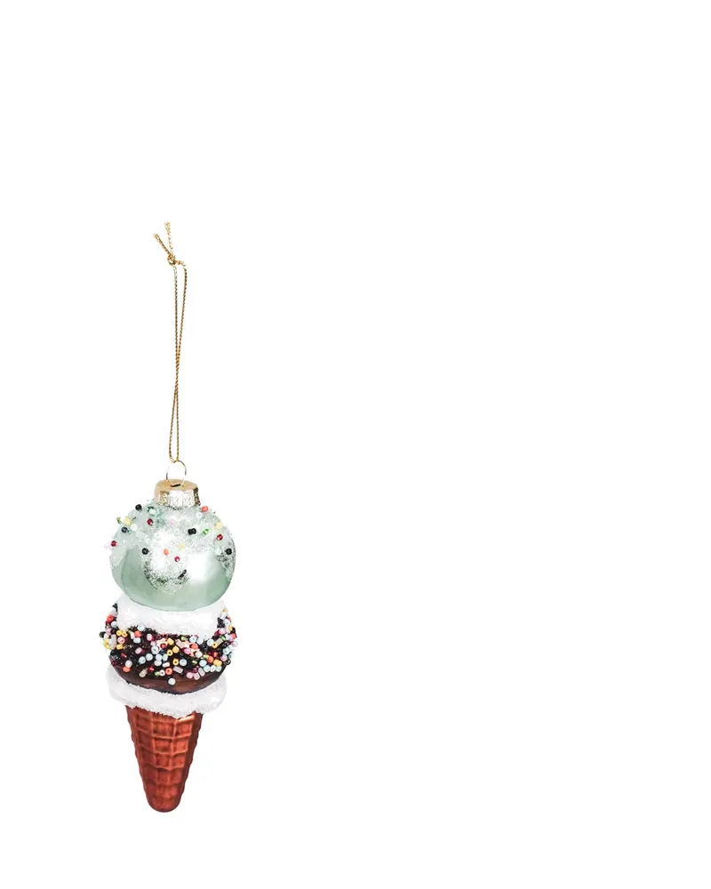 Weihnachtsanhänger Eiscreme aus Glas von Housevitamin in Blau/Braun, 5 × 14 cm, Ansicht 2