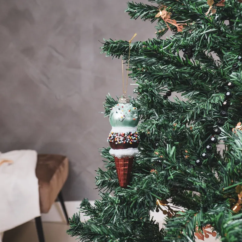 Weihnachtsanhänger Eiscreme aus Glas von Housevitamin in Blau/Braun, 5 × 14 cm, Ansicht 3