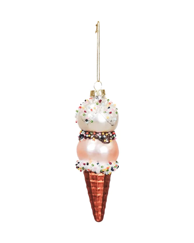 Weihnachtsanhänger Eiscreme aus Glas von Housevitamin in Rosa/Weiß, 5 × 14 cm, Ansicht 1