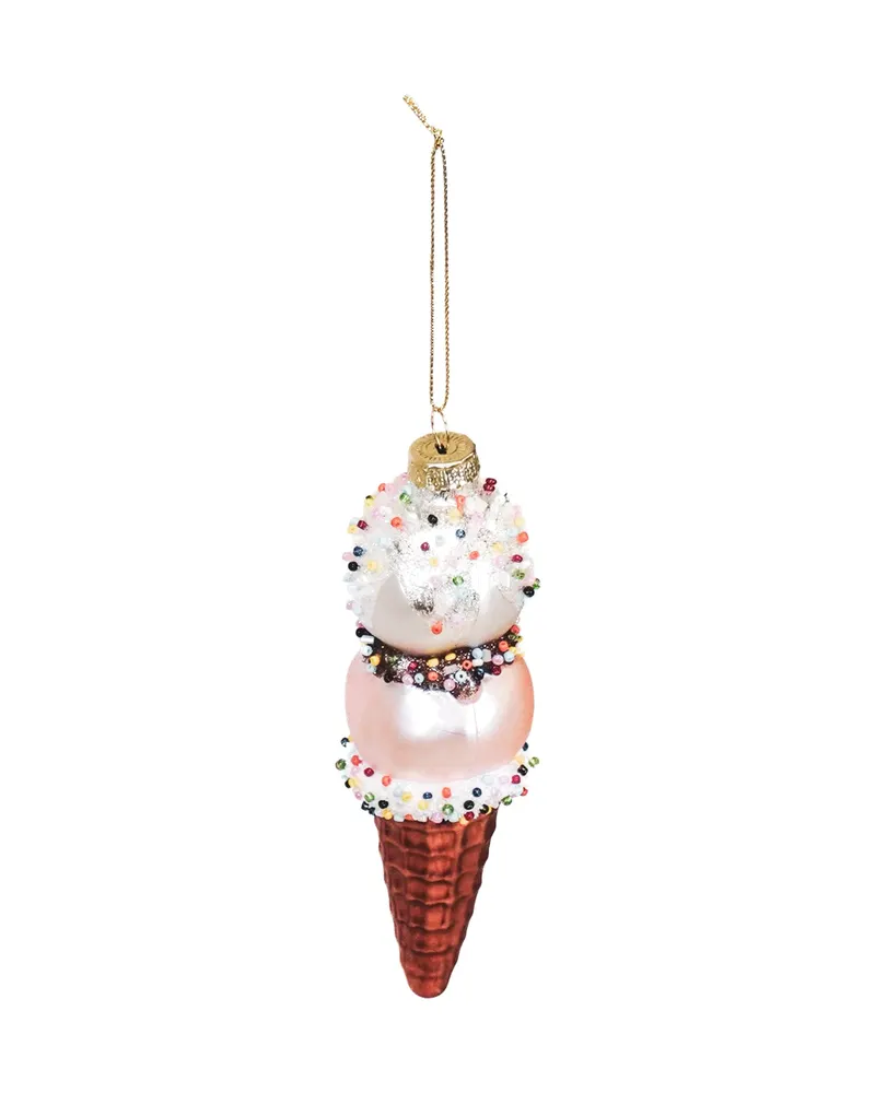 Weihnachtsanhänger Eiscreme aus Glas von Housevitamin in Rosa/Weiß, 5 × 14 cm, Ansicht 3