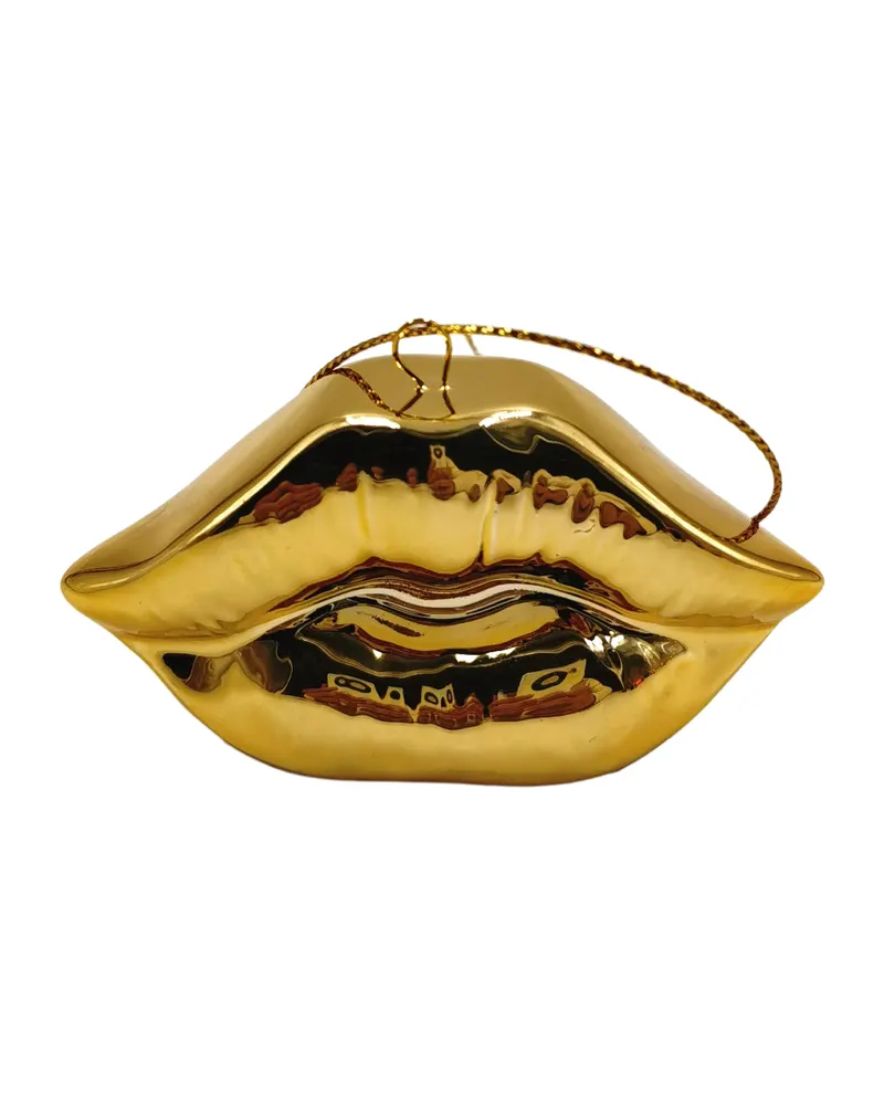 Keramik-Weihnachtsanhänger mit Lippenmotiv von Housevitamin in Gold, 6,5 × 2 × 4 cm, Ansicht 1