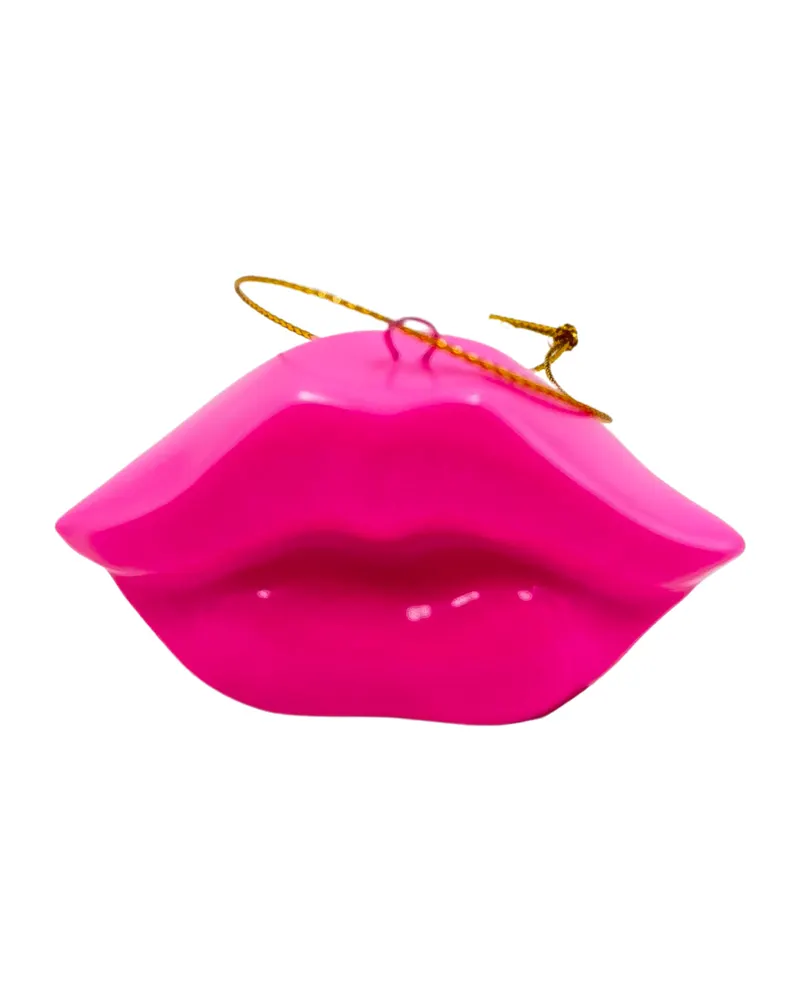 Keramik-Weihnachtsanhänger mit Lippenmotiv von Housevitamin in Neonpink, 6,5 × 2 × 4 cm, Ansicht 1