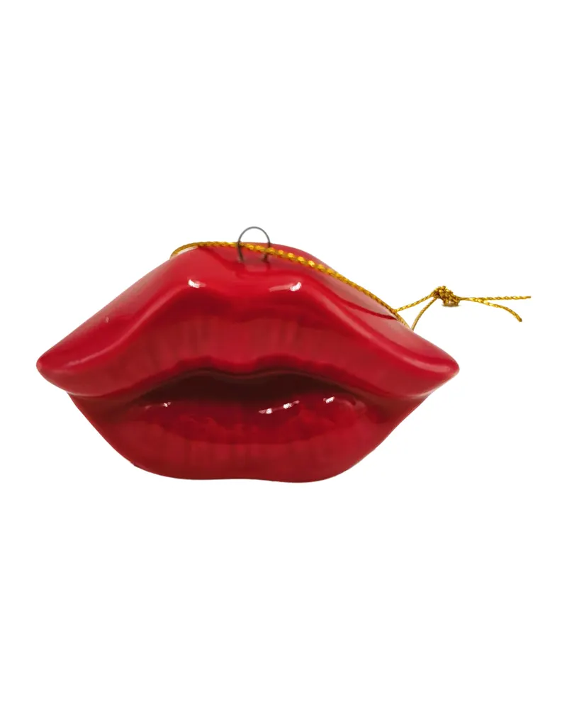 Keramik-Weihnachtsanhänger mit Lippenmotiv, Rot