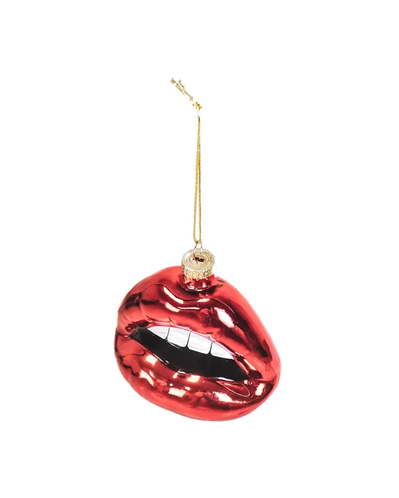 Weihnachtsanhänger Lippen aus rotem Glas von Housevitamin in Rot, 8,5 × 3,5 × 8,5 cm, Ansicht 2