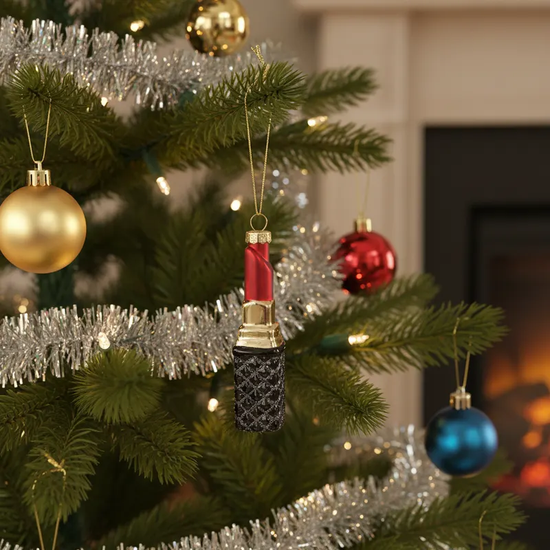 Weihnachtsanhänger in Lippenstiftform aus Glas, rot-gold von Housevitamin in Rot und goldfarben, 3 × 3 × 11 cm, Ansicht 5