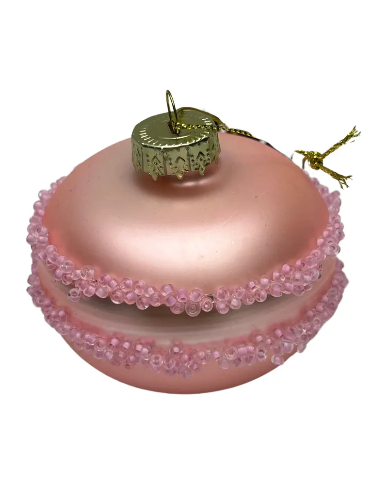 Macaron-Weihnachtsanhänger aus Glas in drei Farben von Housevitamin in Pink, 6,5 × 6,5 × 5,5 cm