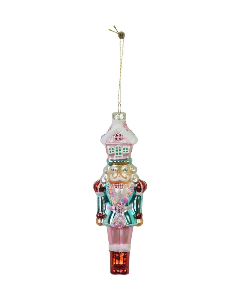 Weihnachtsanhänger aus Glas mit Nussknacker und Süßigkeitenmotiv, Blau und Rot