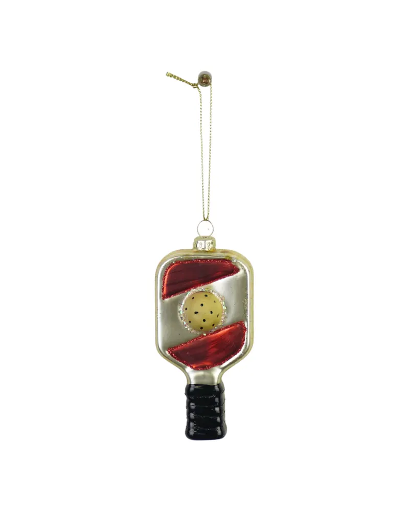 Weihnachtsanhänger Padel aus Glas in Rot und Gelb