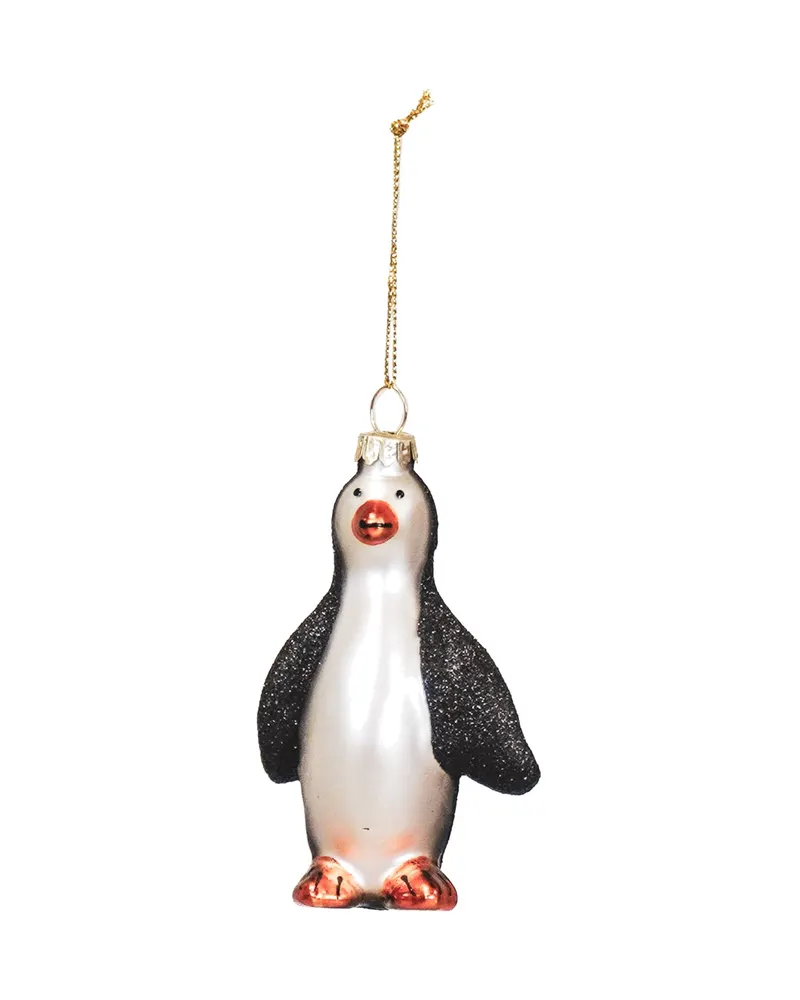 Weihnachtsanhänger Pinguin aus Glas in Schwarz-Weiß von Housevitamin in Schwarz-Weiß, 6 × 3,5 × 10 cm, Ansicht 1