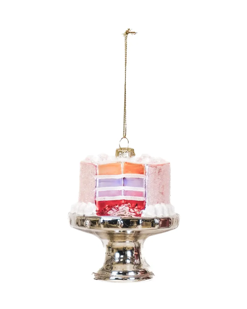Weihnachtsanhänger Pie aus Glas in Pink, 9 × 11 cm, Rosa
