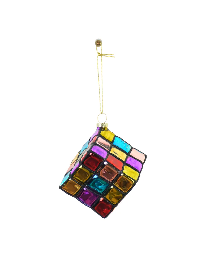 Weihnachtsanhänger mit Rubik’s-Cube-Motiv aus Glas von Housevitamin in Mehrfarbig, 5,5 × 5,5 × 5,5 cm, Ansicht 1