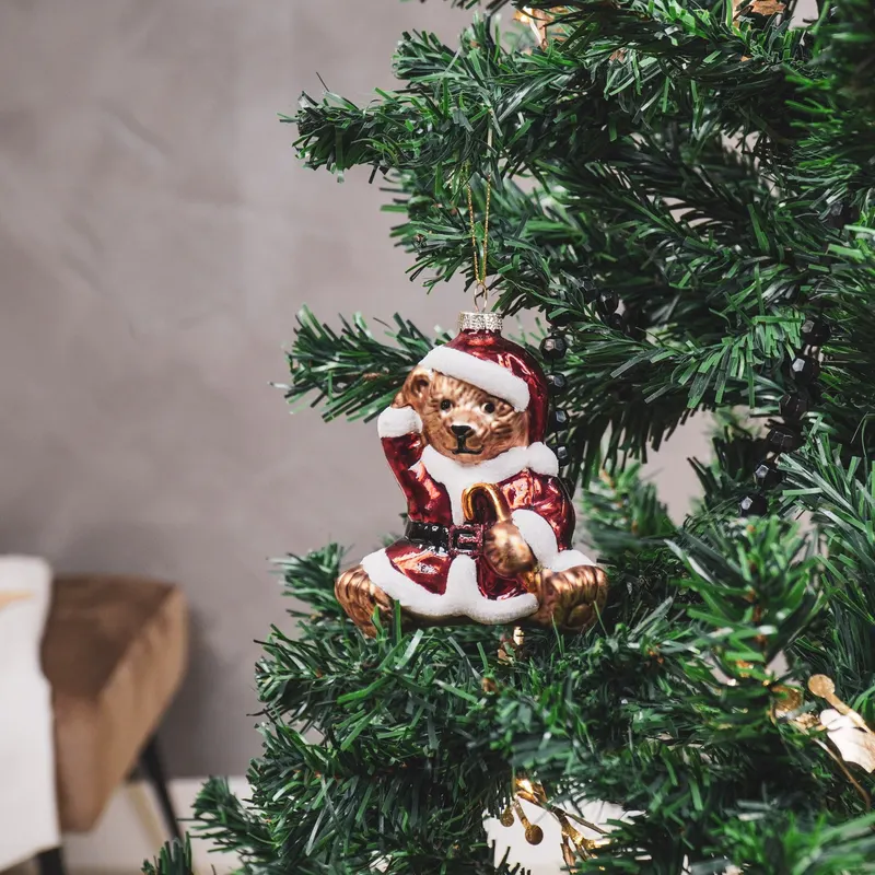 Weihnachtsanhänger Santa Bear aus Glas, 9,5 × 6 × 10,5 cm von Housevitamin, Ansicht 3