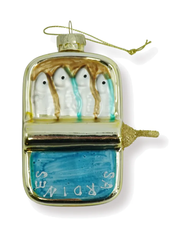 Weihnachtsanhänger Sardinen aus Glas in Blau und Gold, Blau und goldfarben