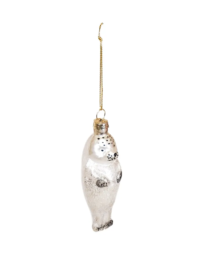 Weihnachtsanhänger Seehund aus Glas in Weiß von Housevitamin in Weiß, 3,5 × 3,5 × 9,5 cm, Ansicht 3