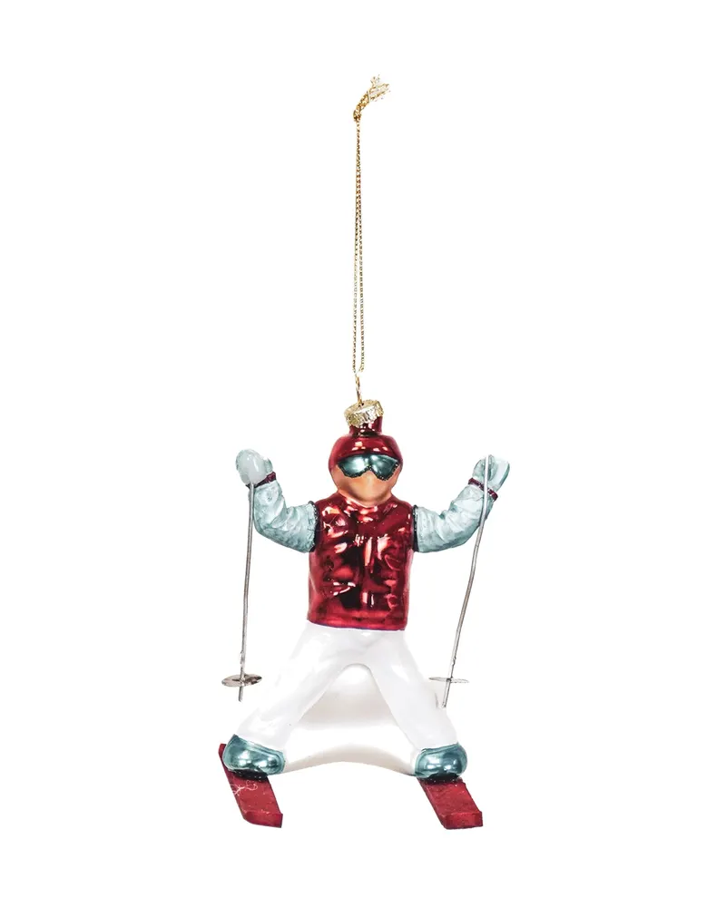 Weihnachtsanhänger Skifahrer aus Glas, 8 × 8 × 12 cm
