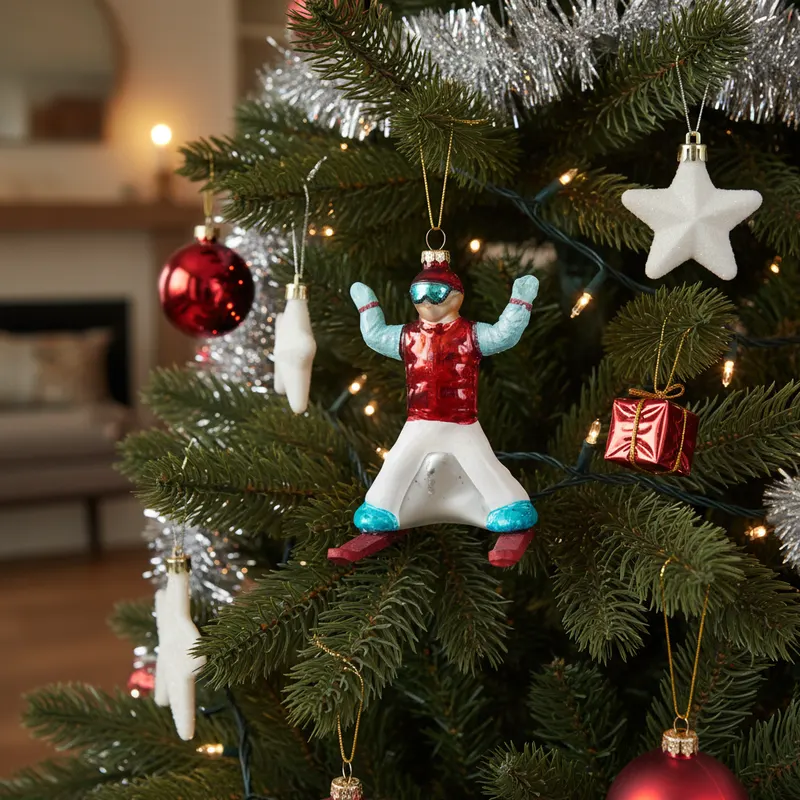 Weihnachtsanhänger Skifahrer aus Glas, 8 × 8 × 12 cm von Housevitamin, Ansicht 6