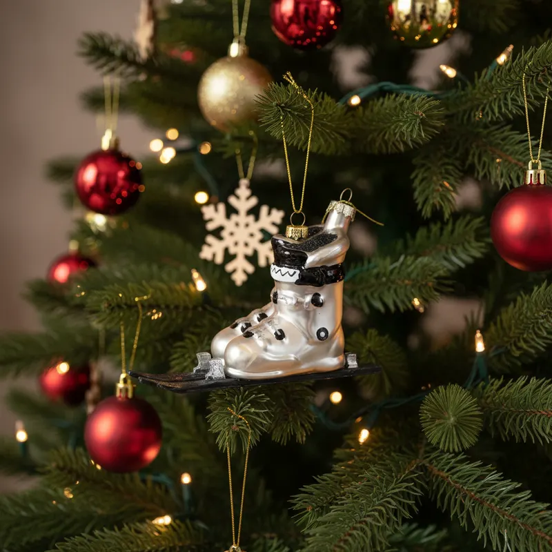 Weihnachtsanhänger mit Skimotiv aus Glas in Silber und Schwarz von Housevitamin in Silber und Schwarz, 13 × 5,5 × 8,5 cm, Ansicht 2