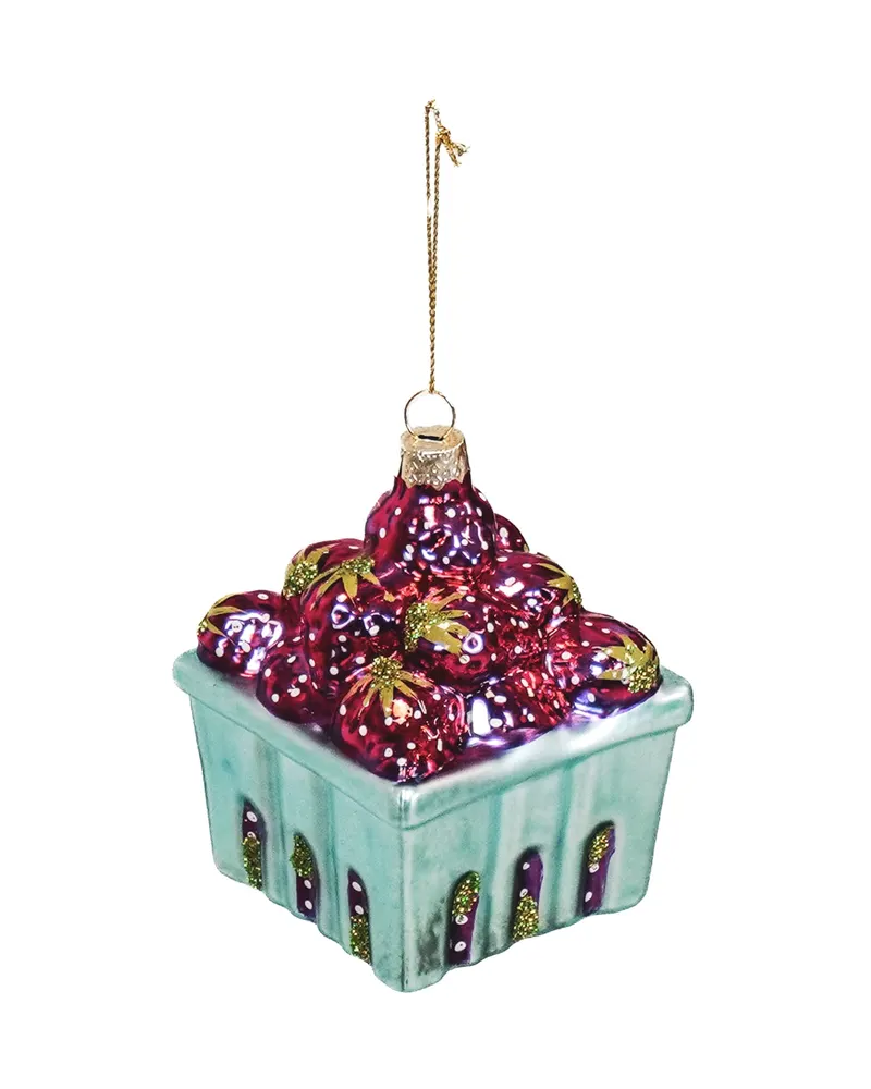 Weihnachtsanhänger Erdbeeren aus Glas, rot von Housevitamin in Rot, 7 × 7 × 9,5 cm, Ansicht 2