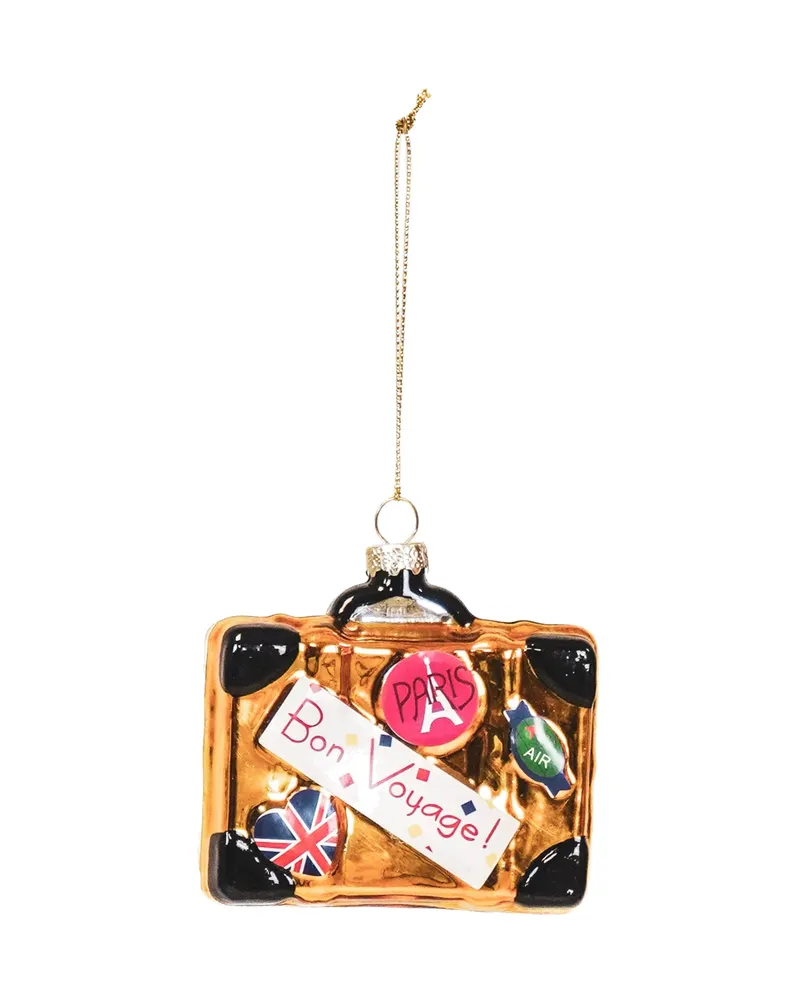 Weihnachtsanhänger in Kofferform aus Glas von Housevitamin in Gold, 8,5 × 3,5 × 8 cm, Ansicht 1
