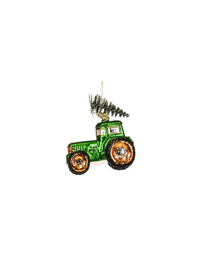 Weihnachtsanhänger Traktor aus grünem Glas, Grün