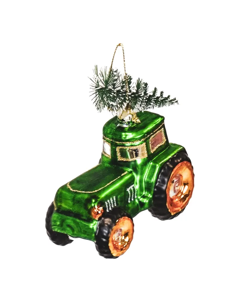 Weihnachtsanhänger Traktor aus grünem Glas von Housevitamin in Grün, 9 × 5 × 10 cm, Ansicht 2