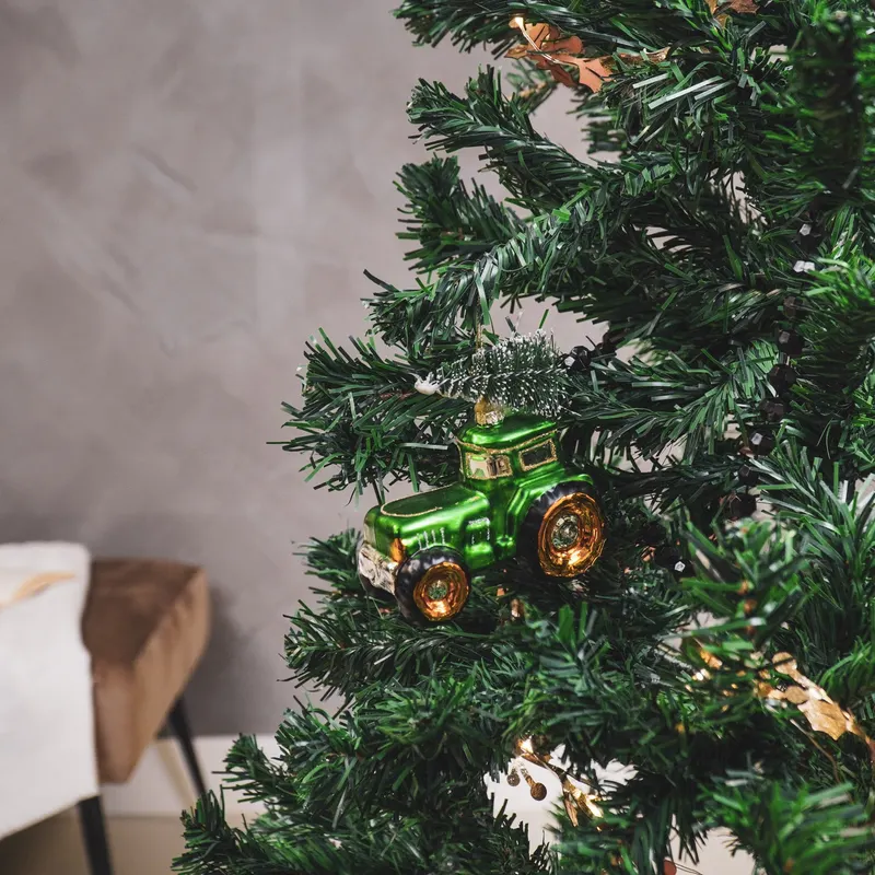 Weihnachtsanhänger Traktor aus grünem Glas von Housevitamin in Grün, 9 × 5 × 10 cm, Ansicht 3