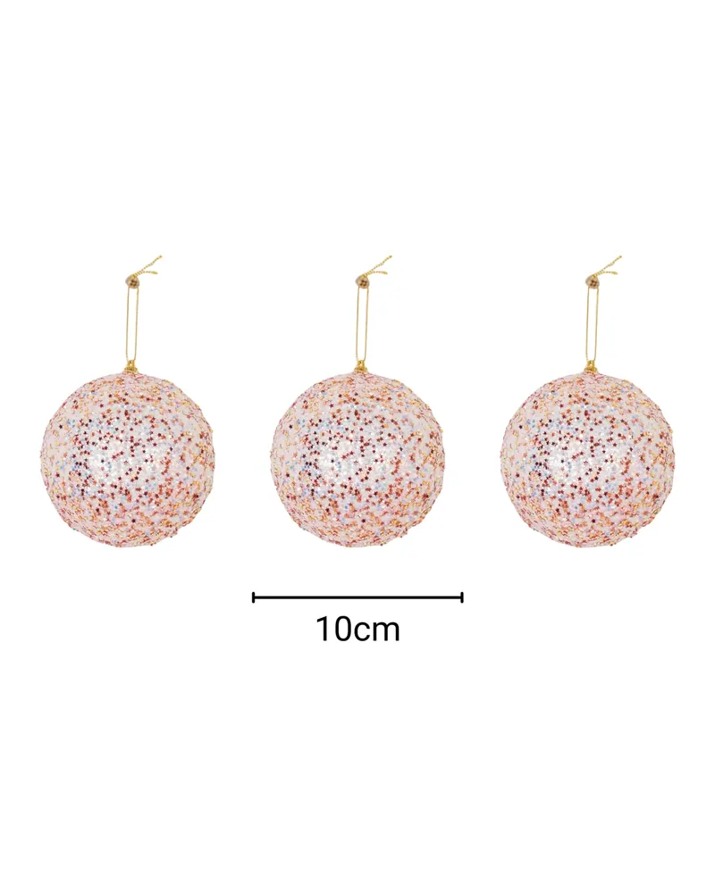 Weihnachtskugeln aus Schaumstoff in Neonfarben, 3er-Set von Housevitamin in Rosa mit Glitzeroptik, Ø 10 cm, Ansicht 2
