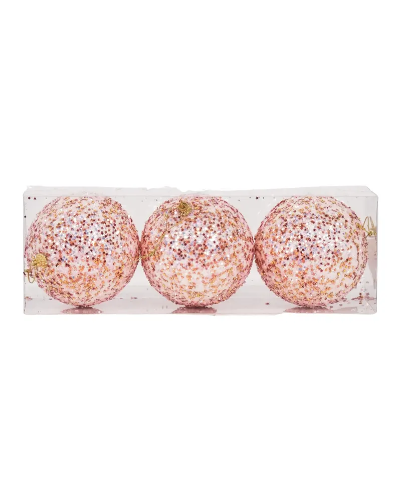 Weihnachtskugeln aus Schaumstoff in Neonfarben, 3er-Set von Housevitamin in Rosa mit Glitzeroptik, Ø 10 cm, Ansicht 4
