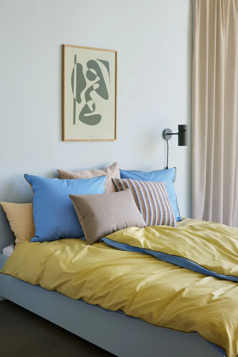 Hübsch Aki Bettwäsche in Blau, Braun und Gelb, 80 × 80 und 140 × 220 cm, Ansicht 3