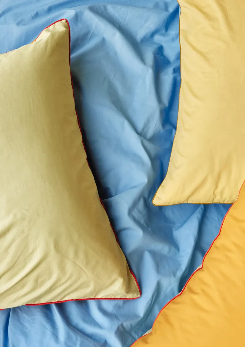 Hübsch Aki Bettwäsche in Blau, Braun und Gelb, 80 × 80 und 140 × 220 cm, Ansicht 8