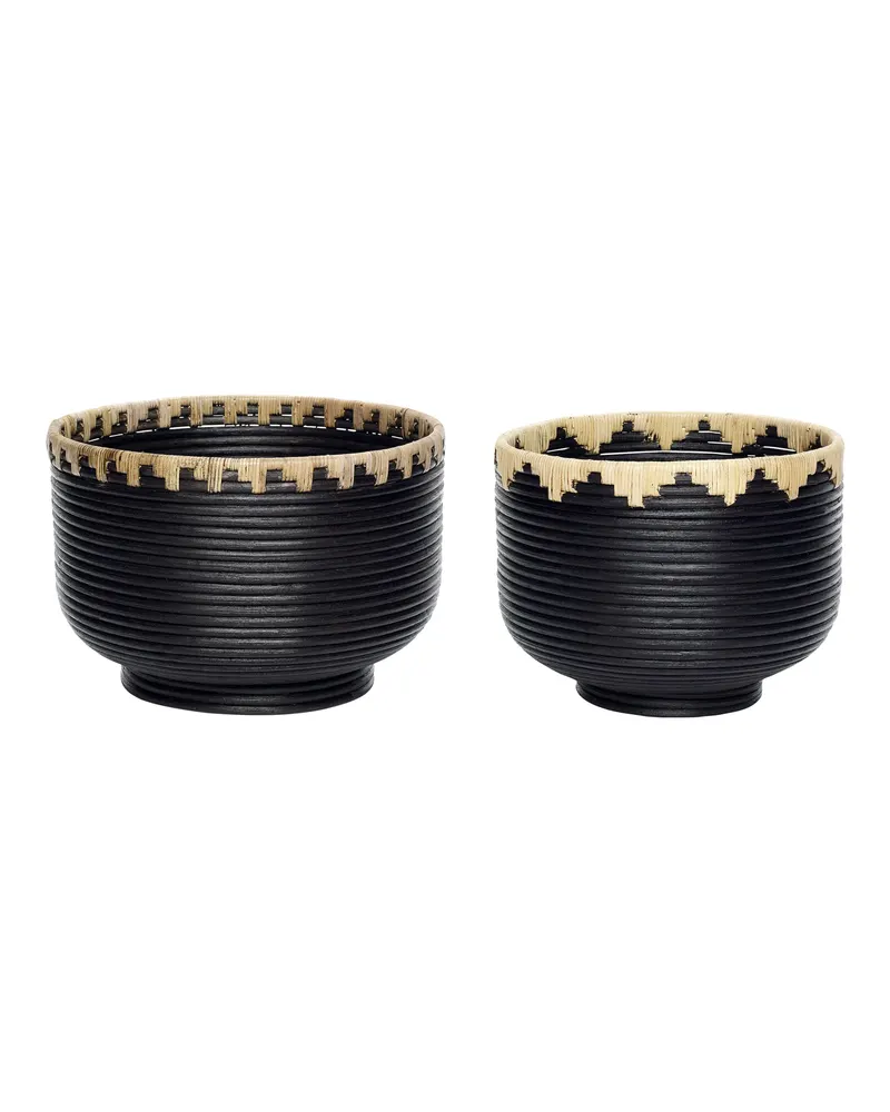 Blackie Korbset aus Rattan in Schwarz und Naturfarben (2er-Set)