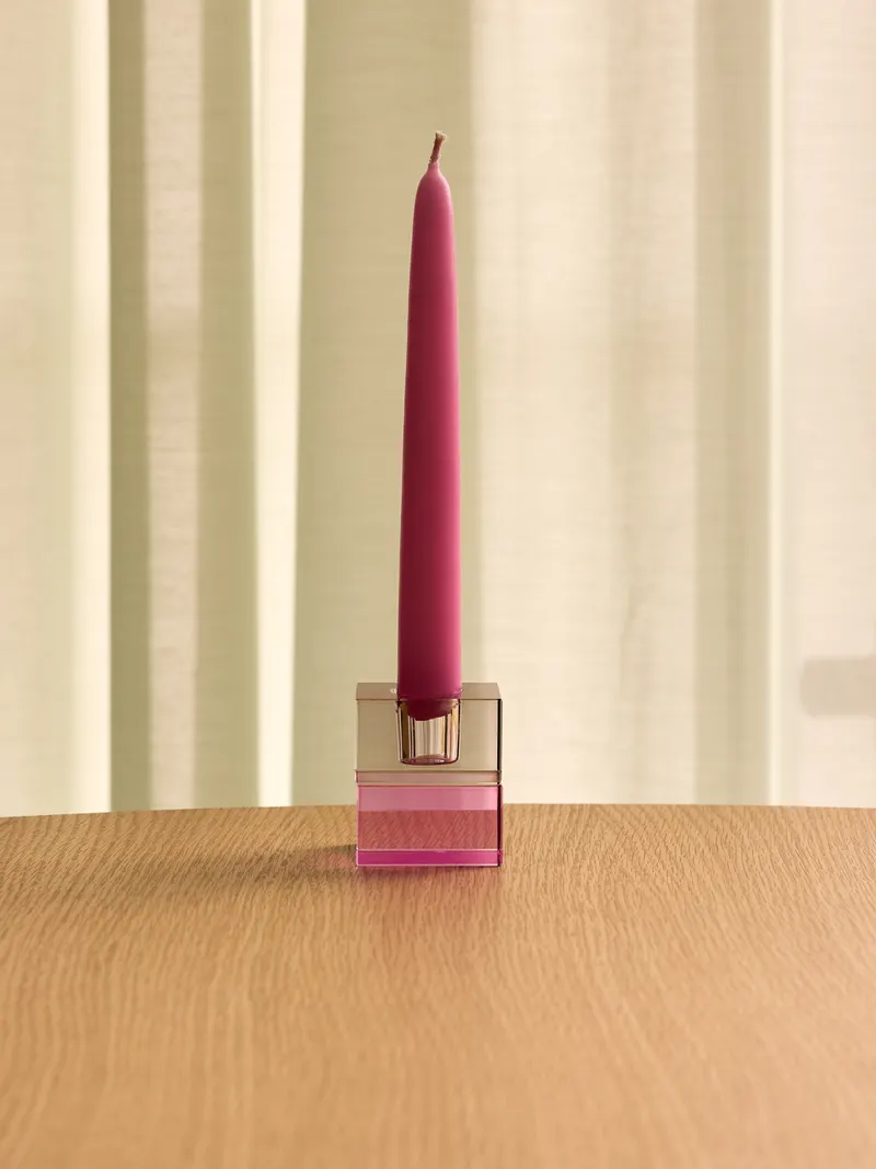 Hübsch Block Kerzenhalter in Braun, Klar, Hellgrün und Rosa, 5 × 5h6 cm, Ansicht 3