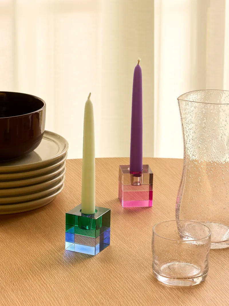Hübsch Block Kerzenhalter in Braun, Klar, Hellgrün und Rosa, 5 × 5h6 cm, Ansicht 4