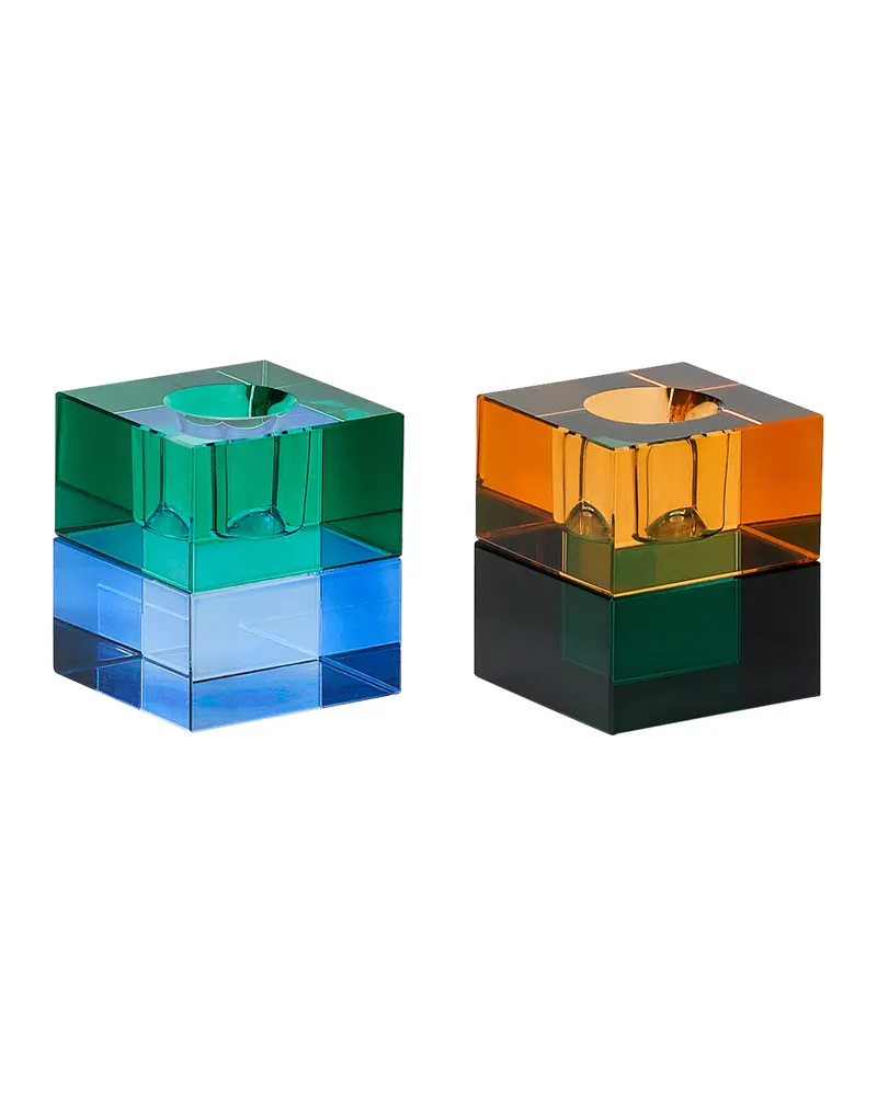 Hübsch Block Kerzenhalter in Blau, Dunkelgrün, Grün und Orange, 5 × 5h6 cm, Ansicht 7