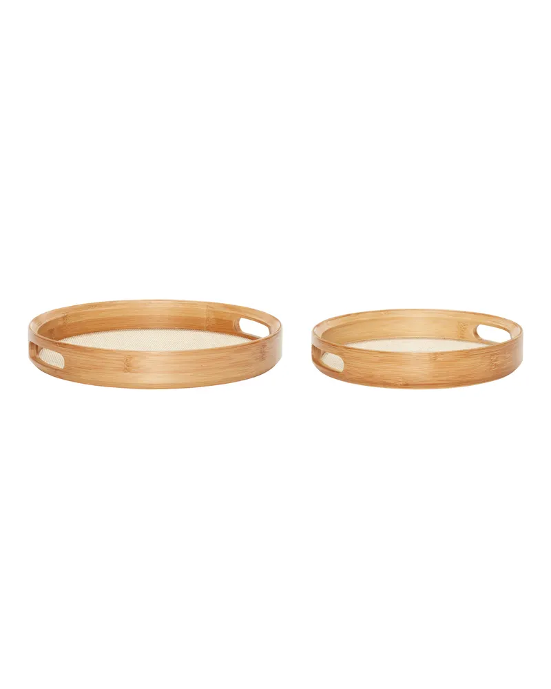 Canvas Round Tablettset aus Bambus und Jute in Beige (2er-Set)