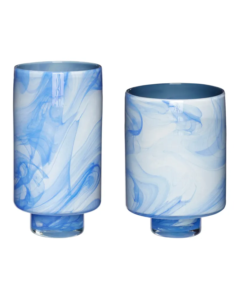 Hübsch Cloud Vasenset in Blau und Weiß, Ø 15 × H 18 und Ø 17 × H 25 cm, Ansicht 1