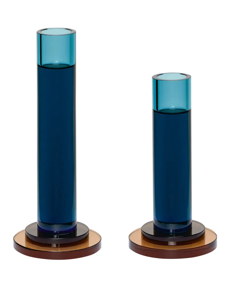 Hübsch Comet Kerzenhalter in Blau und Braun, Ø 7 × H 13 und Ø 7 × H 17 cm, Ansicht 3
