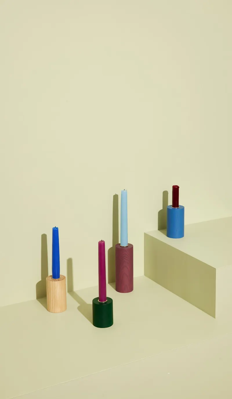 Hübsch Crayon Kerzenhalter in Blau, Bordeaux, Grün und Naturfarben, Ø 6 × H 7 und Ø 6 × H 10 und Ø 6 × H 15 cm, Ansicht 8