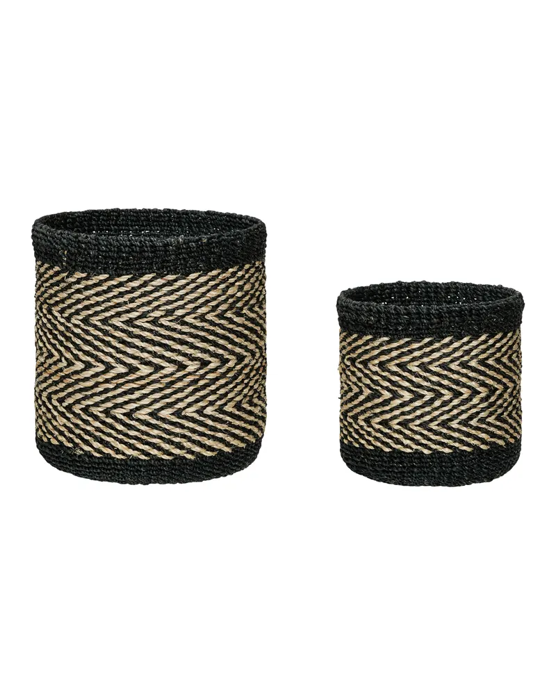 Criss Cross Korbset aus Abaca in Schwarz und Naturfarben (2er-Set)